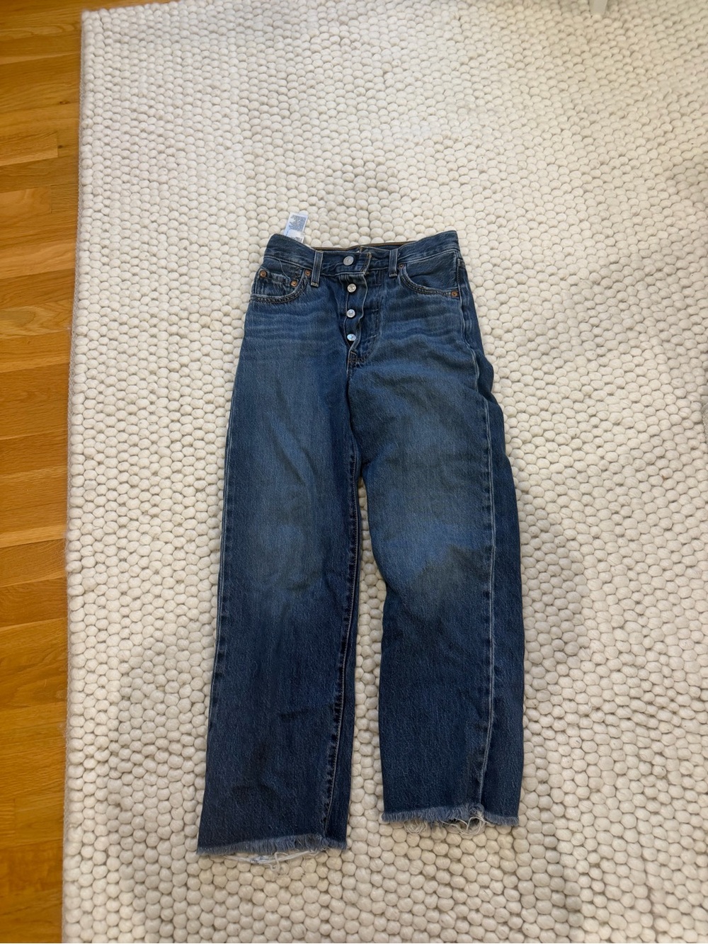 Levi's High-Rise Button-Fly Straight Leg Jeans in Dark Blue